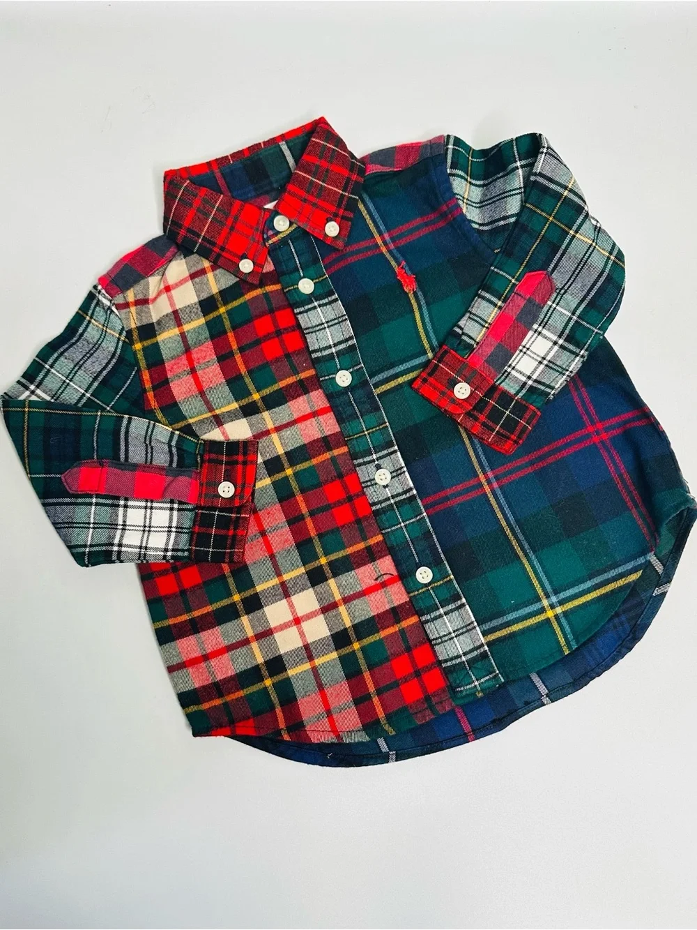 Ralph Lauren Kids Patchwork Plaid Button-Down Shirt - Red, Green & Navy